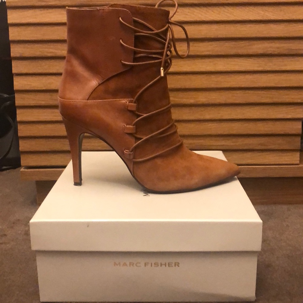 Brown suede and leather heels